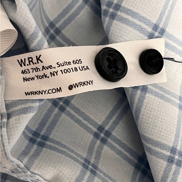 WRK Wrinkle Free Men's Blue Checkered Button Up Shirt sz 17.5 - Picture 10 of 12